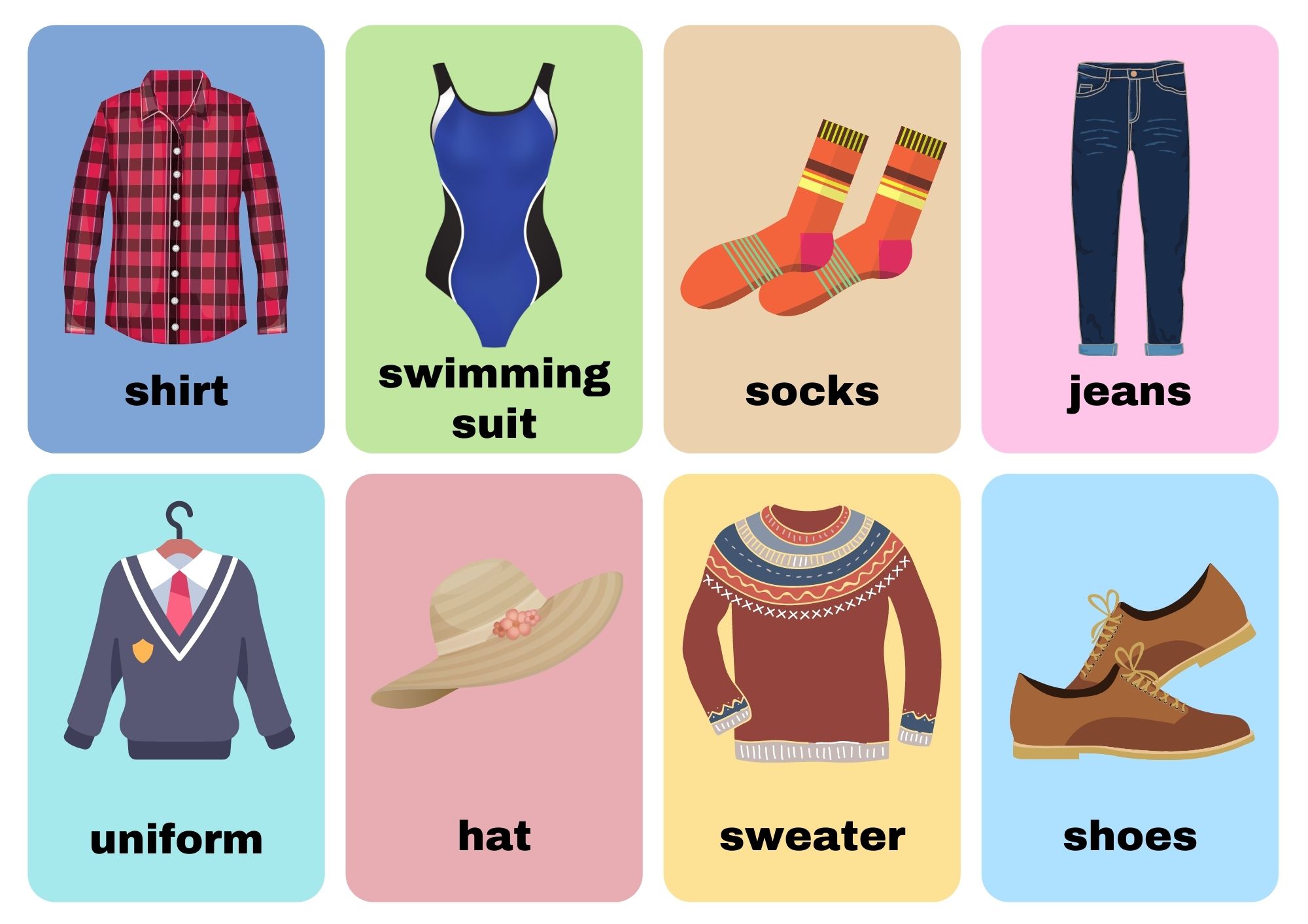 Clothes Flashcards With Words View Online or Free PDF Download
